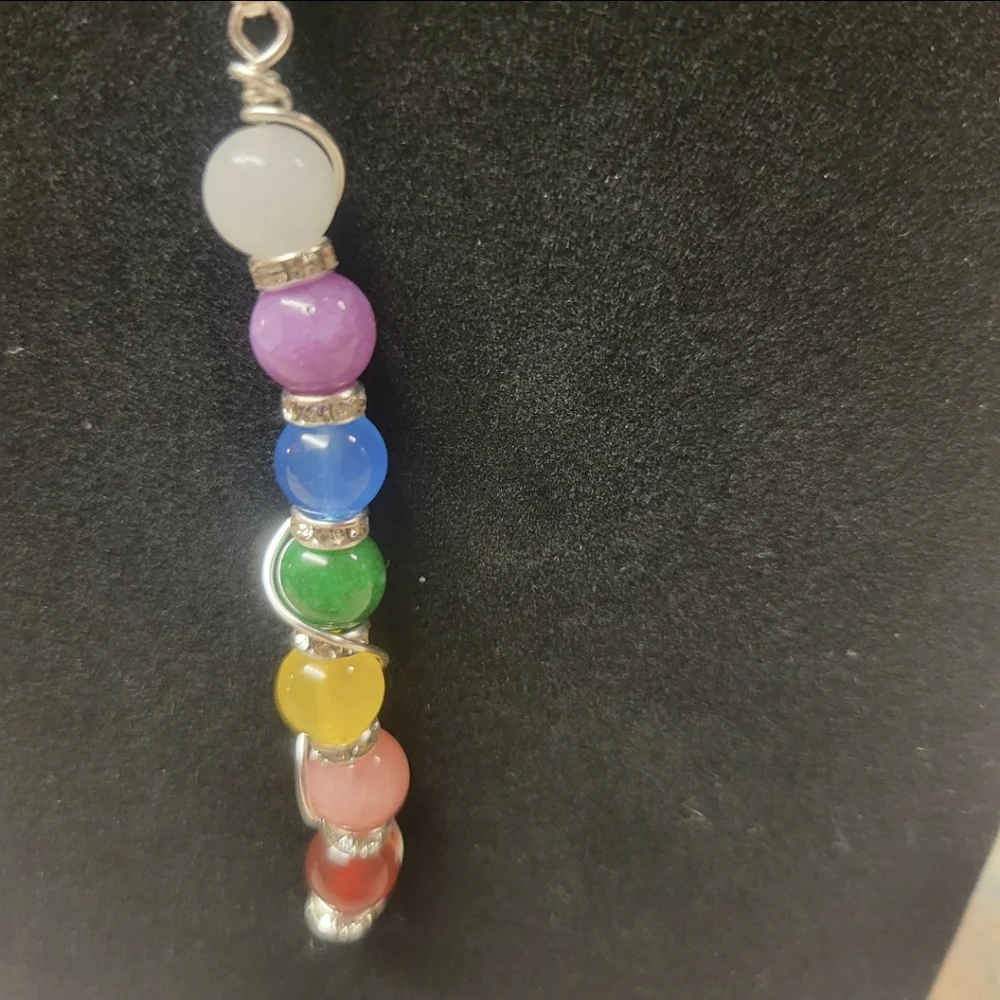 Silver and Chakra Beads Dangle Necklace - Picture 7 of 7